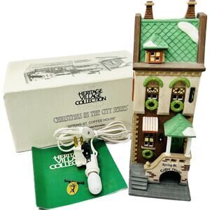 Department 56 SPRING ST. COFFEE HOUSE with Sign Light Cord Box 1993‎ Retired